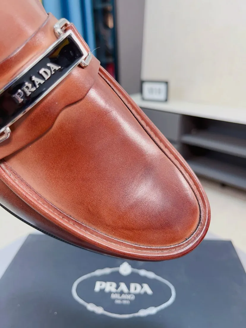 Men's shoes 💰540🌹🌹【PRADA Leather Shoes】Top purchasing agency Original imported Italian custom-made open-edge beaded cowhide leather surface, fully imported water-dyed breathable cowhide lining, original factory special molded sole super comfortable, size: 38-44